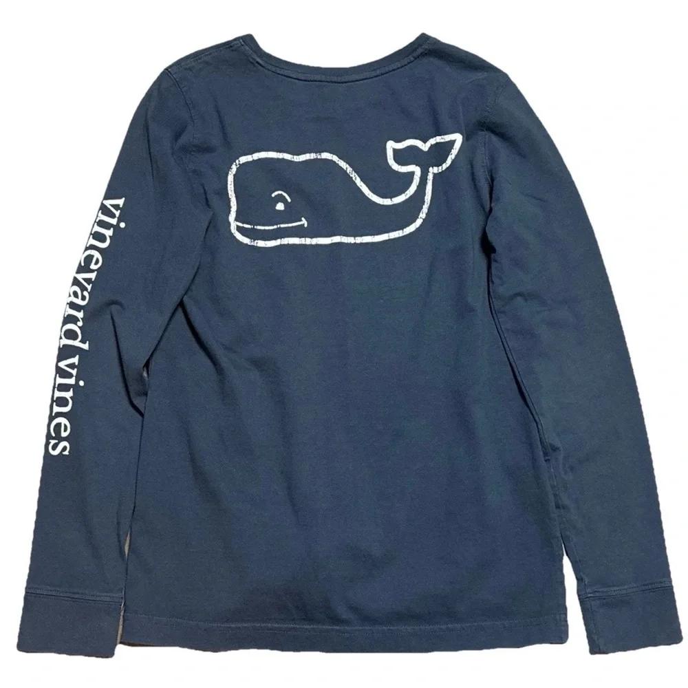 Vineyard Vines Women's Vintage Whale Pocket L/S T Shirt Blue NWOT - Picture 1 of 6